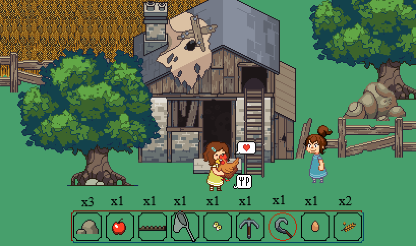 CountryHomeGame's tweet photo. Hi #screenshotsaturday! Hug your chicken to know her mood and needs. ❤️#indiedev #gamedev https://t.co/ZoNAWZjso5