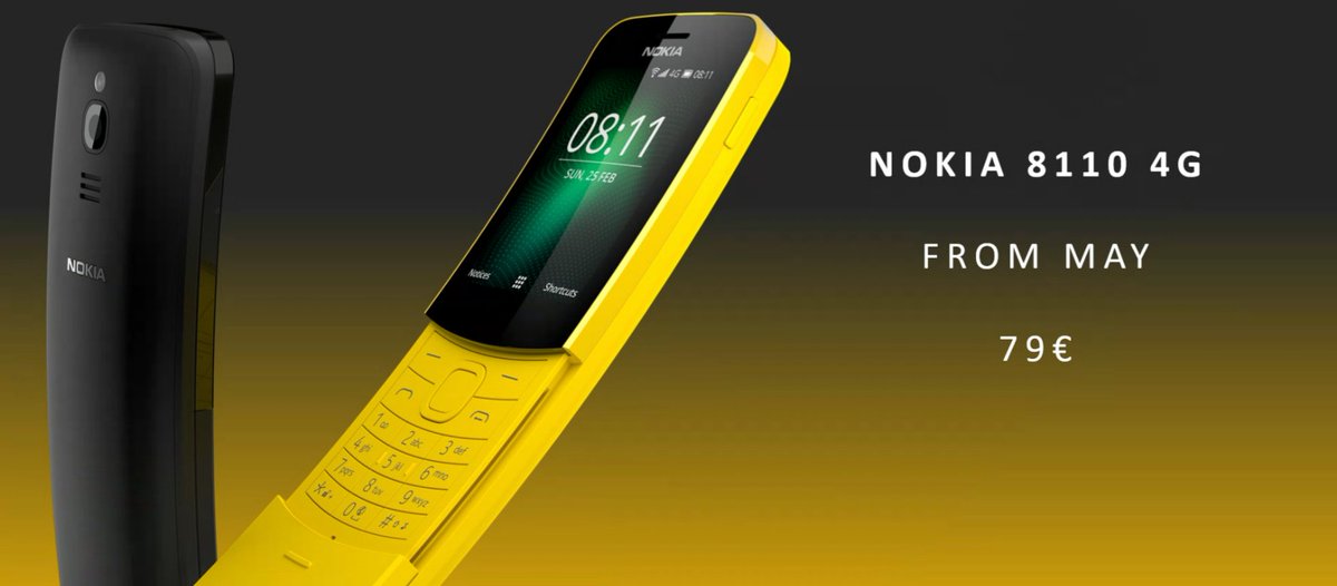 LoveNokiaBlog's tweet photo. Nokia 8110 (2018) rumored to be announced today at Nokia Mobile's MWC Launch event. 😍
#Nokia8110 #Legend #Nokia #Upcoming #4GFeaturePhone #MWC #MWC2018 #NokiaMobile #LoveNokia
https://t.co/ebBhsdgQj5 https://t.co/i20qHtEaPc