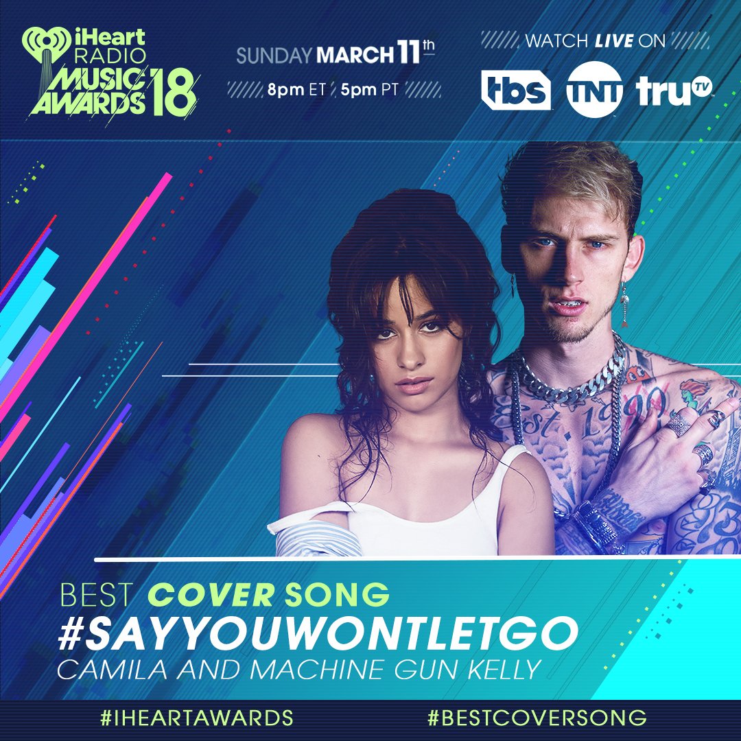 iHeartRadio's tweet image. RT to vote for @Camila_Cabello + @machinegunkelly's #SayYouWontLetGo for #BestCoverSong! #iHeartAwards