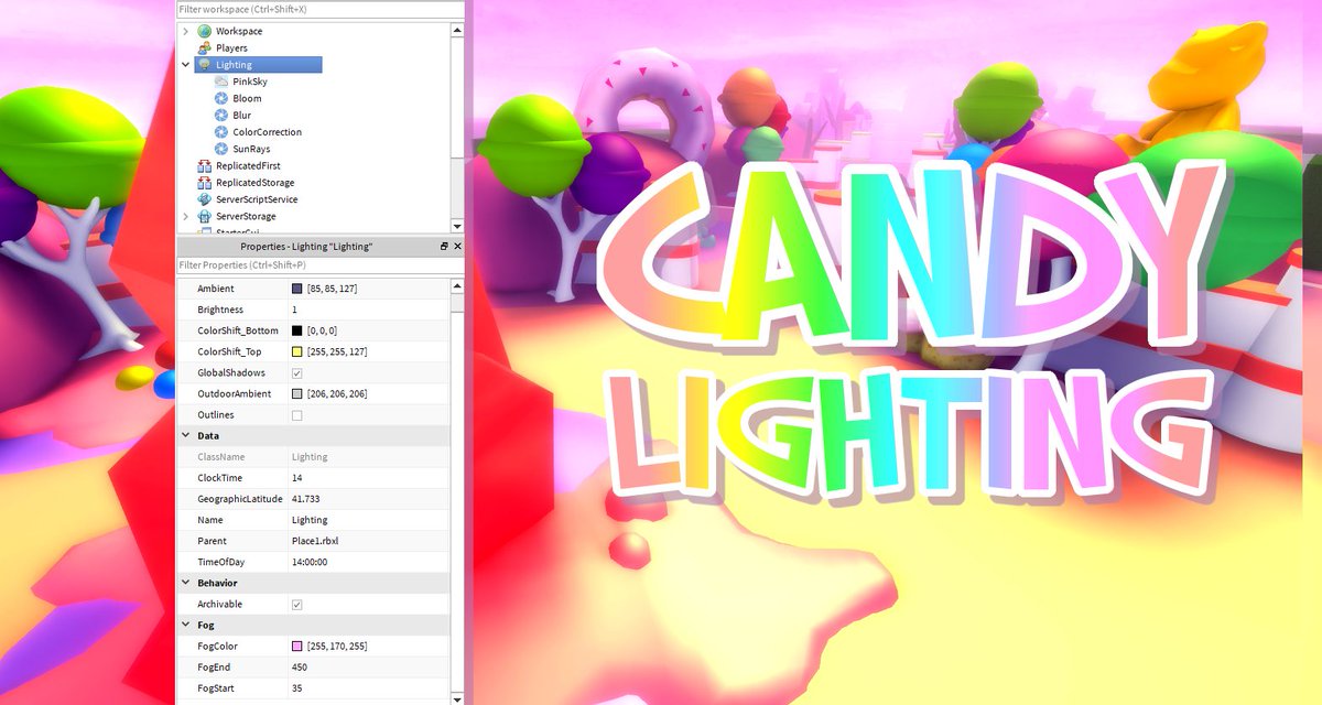 Halloweenpwner On Twitter Candy Lighting Properties All The Lighting Settings For Free Takes Less Than 5 Minutes To Copy Down And Put In Your Game Provides A Bright And - how to make lights red roblox ambient codes