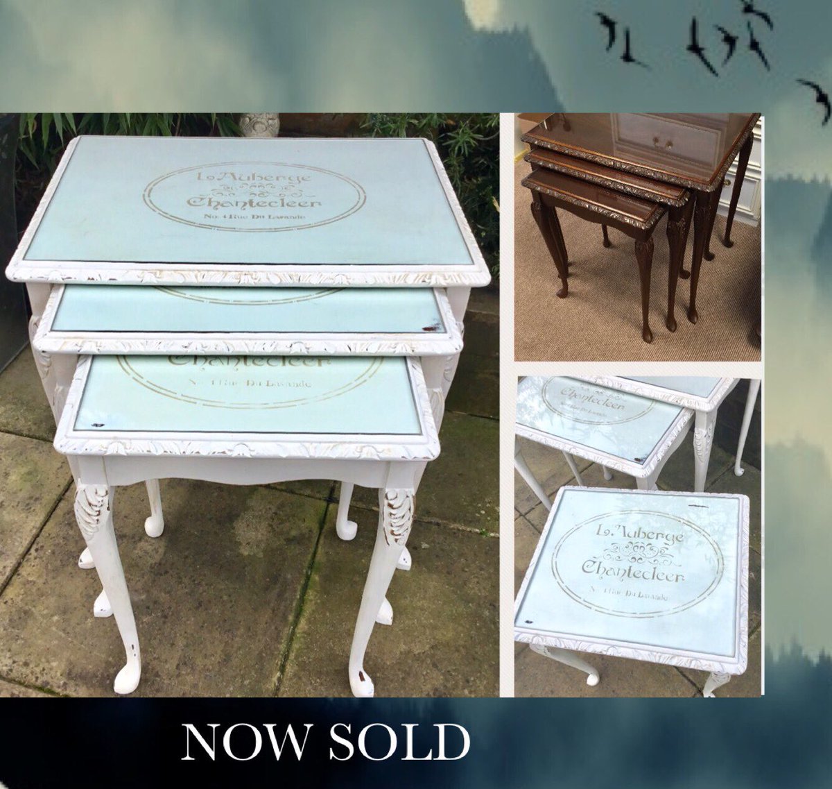 janefarmersjo's tweet photo. Now sold #shabbychic #tables #stencilled #anniesloan #oldwhite #vintage #paintedfurniture #glasstops #business #reception https://t.co/7Wv7VHFVqm