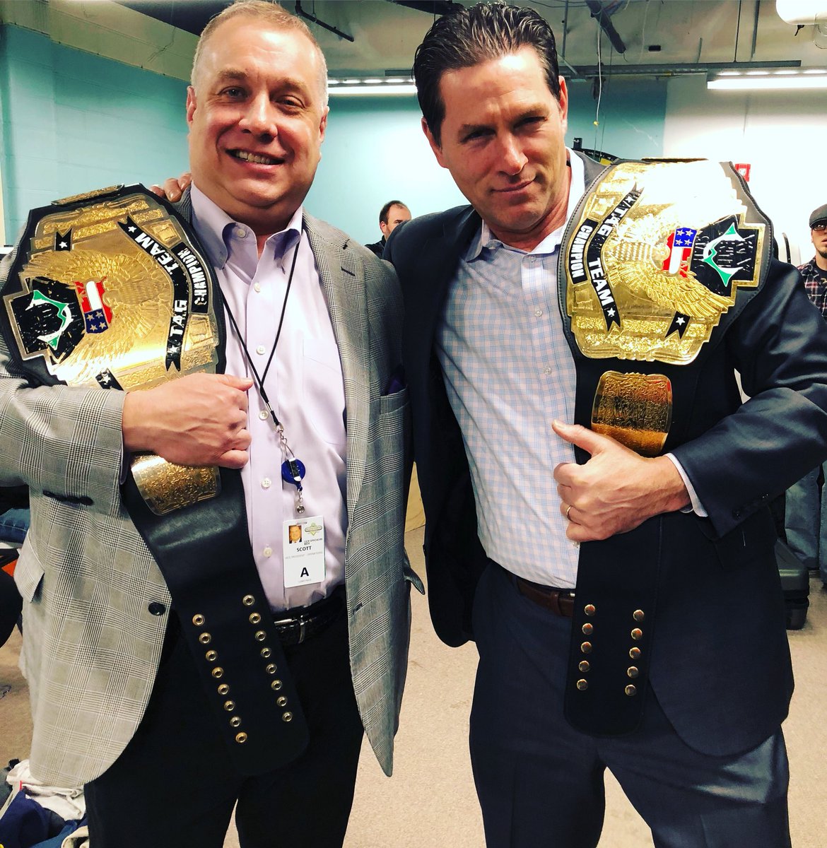 BataviaDowns's tweet photo. #behindthescenes Who’s ready to rumble!?? President &amp; CEO Henry Wojtaszek &amp; VP Scott Kiedrowski are ready for Live Professional Wrestling tonight at Batavia Downs! Doors open at 5PM, show at 6PM!

#wrestling 
#bataviadowns 
#bataviaevents 
#ultimatewrestling 
#geneseecounty https://t.co/BiSBl8yZQ5