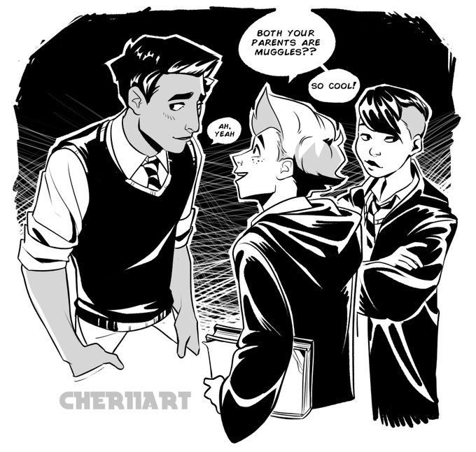 The first au I've ever drawn for Project Nought aaaaaaaaand it's Hogwarts au! 