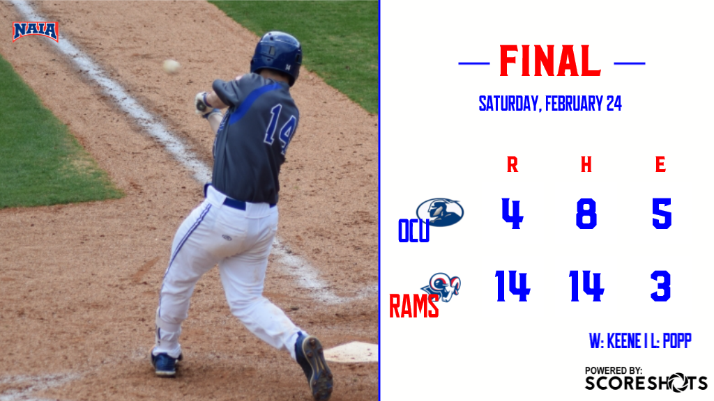 Freshman Nick Meadows hit his first collegiate home run and the Rams beat Ohio Christian 14-4 to sweep the weekend series from the Trailblazers at Bowen Field. BC is now 9-1 on the season.