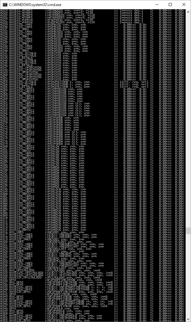 InstLatX64's tweet photo. InstLat is ready for #Intel #IceLake, #KnightsMill, #Cannonlake (New ISA extensions supported: #AVX512_VBMI2, #AVX512_VNNI,
#AVX512_BITALG, #AVX512_VPOPCNTDQ, #VAES, #GFNI, #VPCLMULQDQ) https://t.co/afOyUHFUYz
