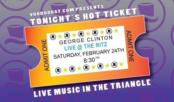 VoodooHat's tweet image. Some might say there's TOO much #livemusic happening around the #triangle 2nite but they're crazy! Visit voodoohat.com to find live music in your city &amp;amp; check out our Saturday Night #HOTTICKET show happening at @RitzRaleigh with @george_clinton performing live at 8:30!
