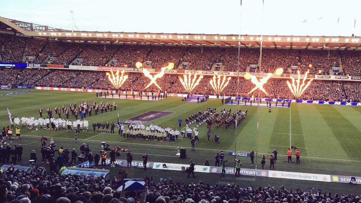 Awesome atmosphere playing Flower of Scotland in front of a packed BT Murrayfield Stadium. Well done <a href="/Scotlandteam/">Scottish Rugby</a> 
#CalcuttaCup photo courtesy @EVENT360llp