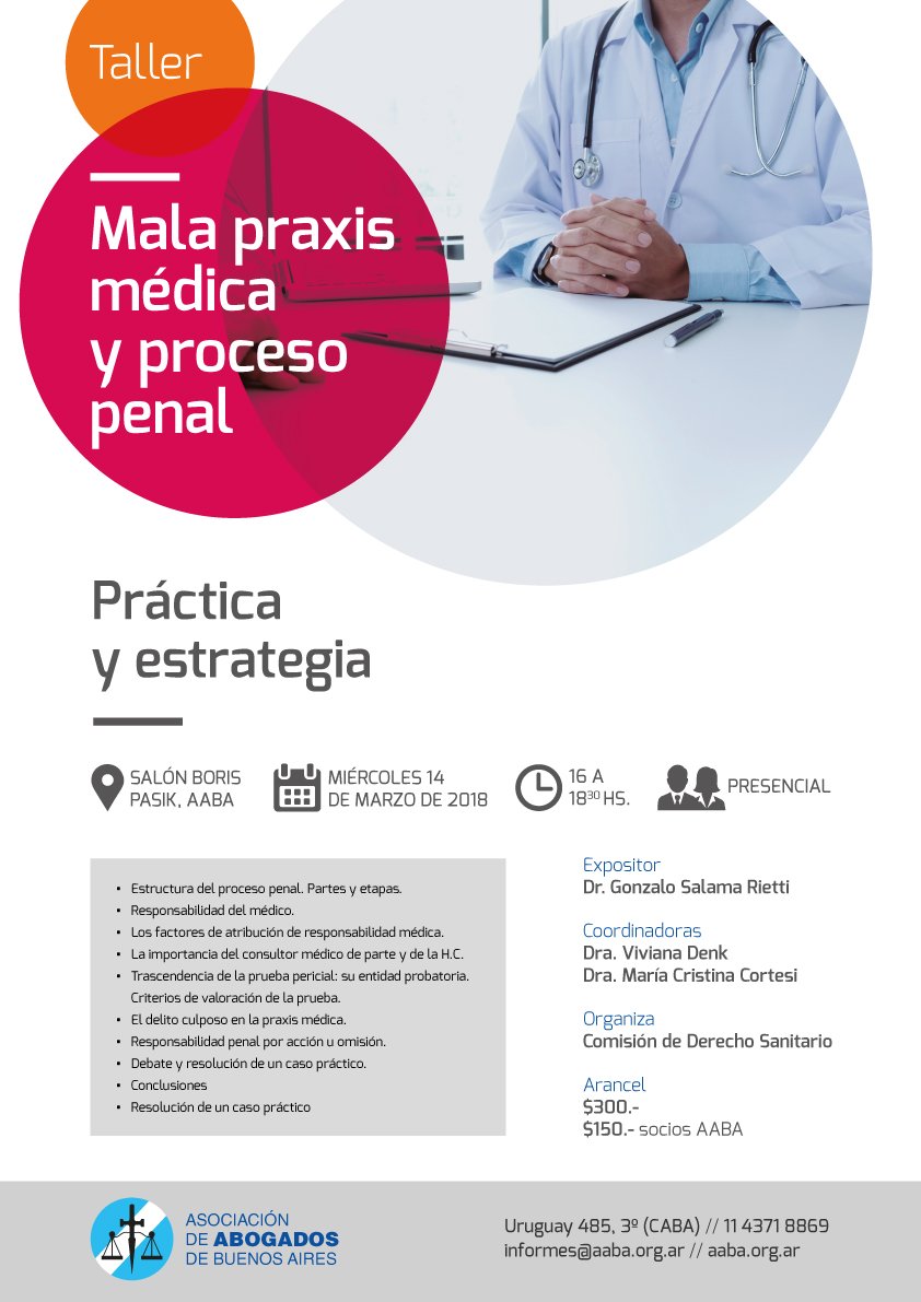 14/03 Taller - Mala Praxis Médica y Proceso Penal <a href="/MCBesteiro/">MC Besteiro</a> <a href="/JuampiZanetta/">Juan Pablo Zanetta</a> <a href="/NasserGabriela/">Gabriela Nasser💚💜</a> <a href="/AndiePass/">Andy Pass</a> <a href="/BarbagelataM/">Maria Elena Barbagelata</a> <a href="/elsarromero/">Elsa Rodríguez Romero</a> @AabaJovenes <a href="/julietbandirali/">Julieta Bandirali</a> <a href="/capecesilvana/">Silvana Capece</a> <a href="/TiempoJudicial/">Tiempo Judicial</a> leer más ow.ly/35eZ30izOHK