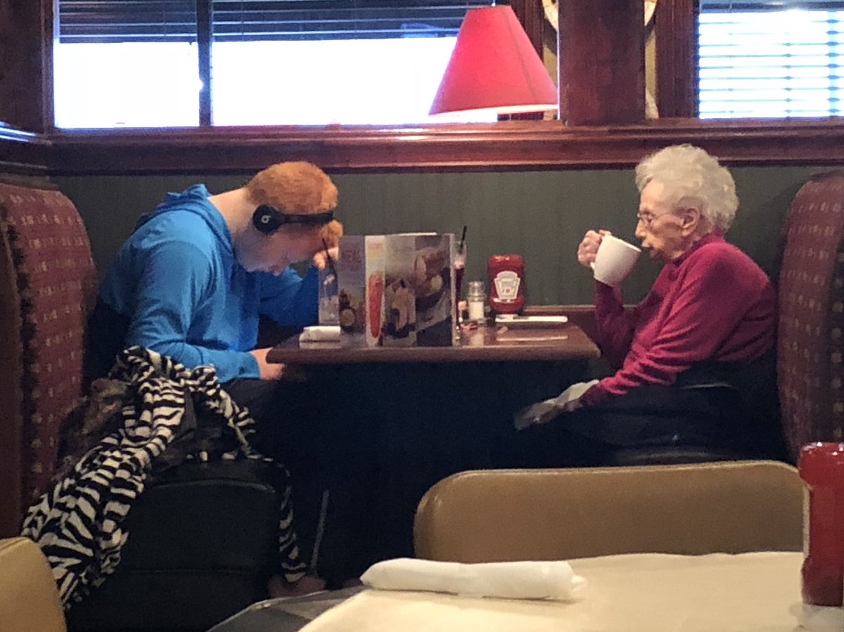 walshjasonr's tweet photo. This frustrates me. I feel bad for both of them. How much wisdom, How much family history? How many stories? #missedopportunity #elderly #generations #downsideoftech #addictiveglow #pastisirrelevant https://t.co/Nh84AvsIdW