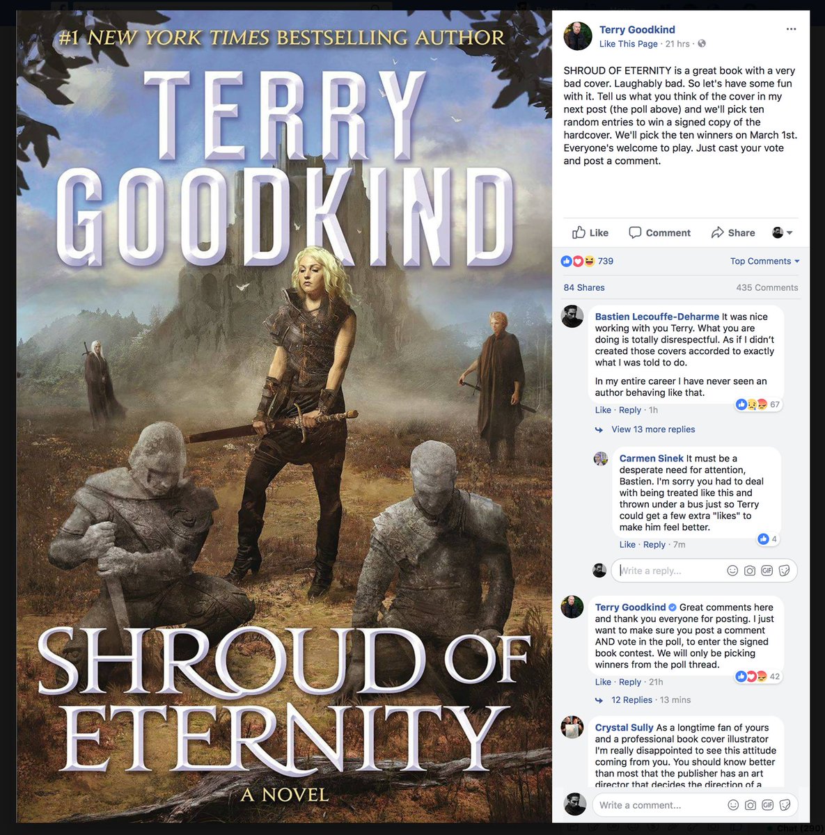 ... Wow. Actually appalled to see this post from Terry Goodkind on Facebook.

Artists DIRECTLY follow a brief they are given by YOUR publisher. Publicly dragging the work they do for you is a dick move, not to mention incredibly unprofessional.