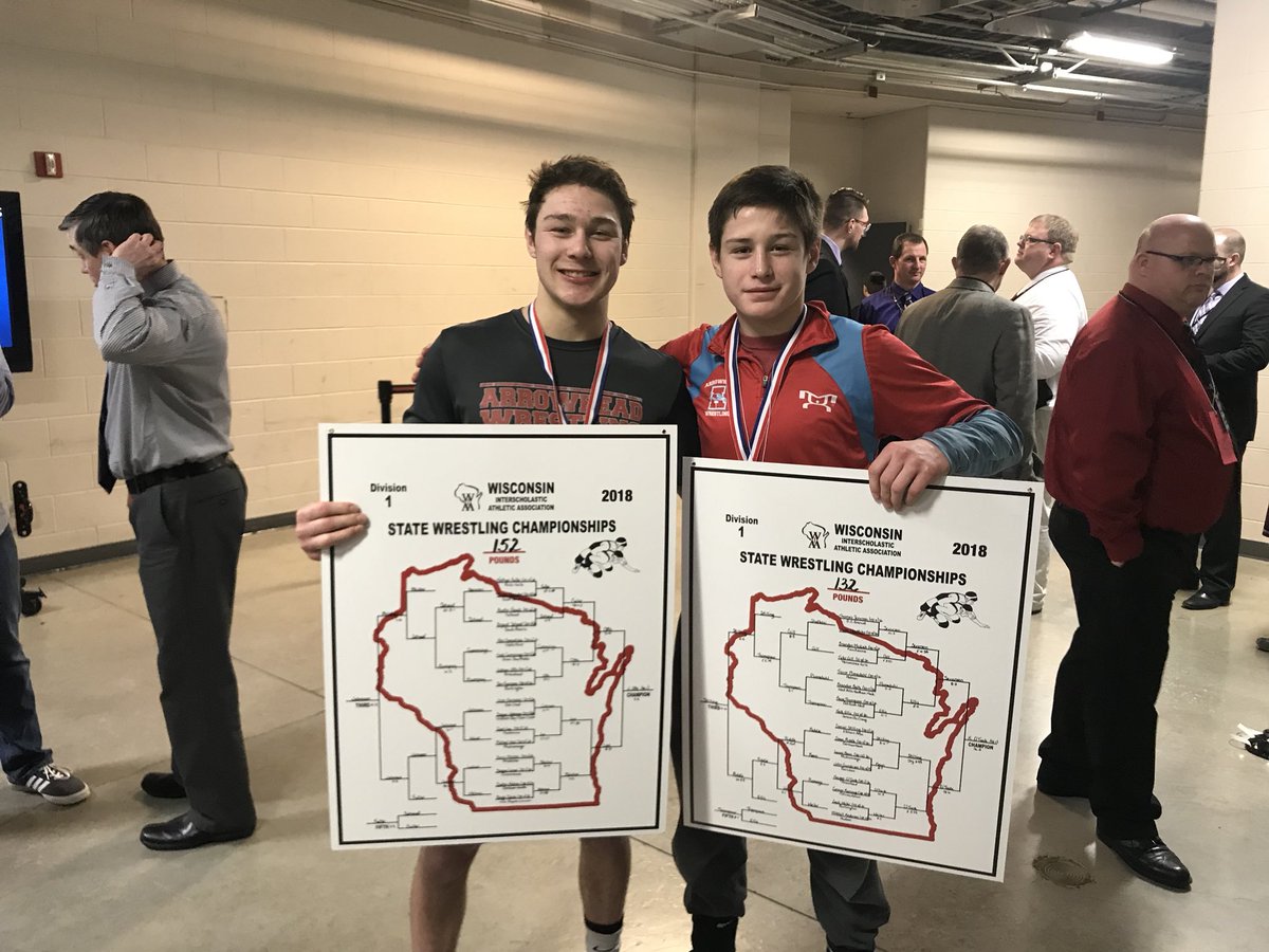 Two state champions, one school. <a href="/Arrowheadschool/">ArrowheadSchools</a> Josh Otto (left) and Keegan O’Toole #wiaawr
