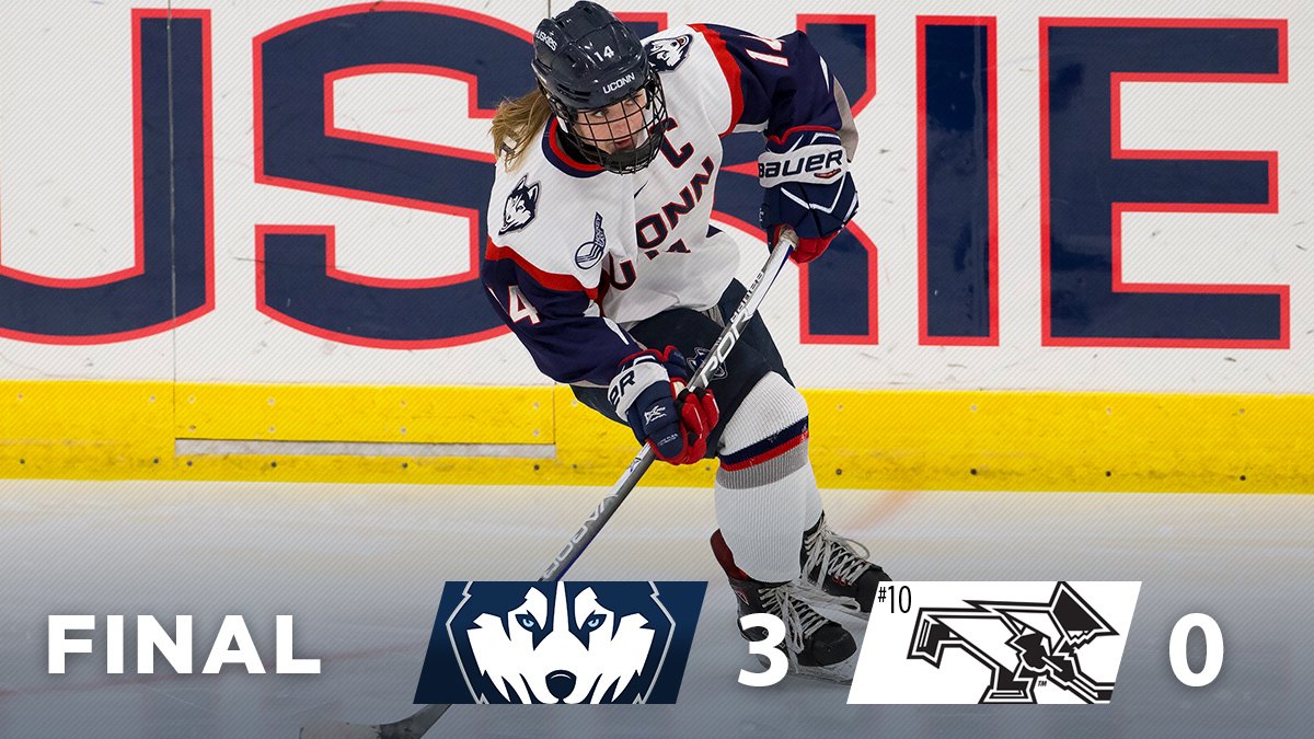 UConnWHOC's tweet photo. Huskies blank No. 10 Providence, forcing an elimination Game 3 on Sunday! Puck drop at 4 p.m. #WHEAQuarters #LeadThePack https://t.co/Zm8sDMondl