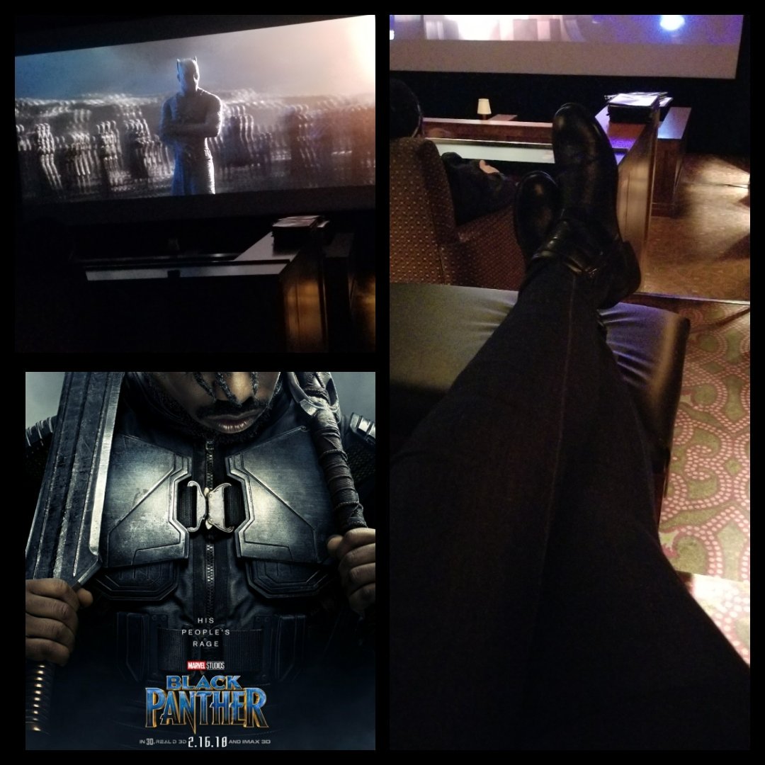 maryrenouf's tweet image. The comfy way to check this one out. Feet up, food coming, bring it MBJ! #cinetopia #BlackPanther