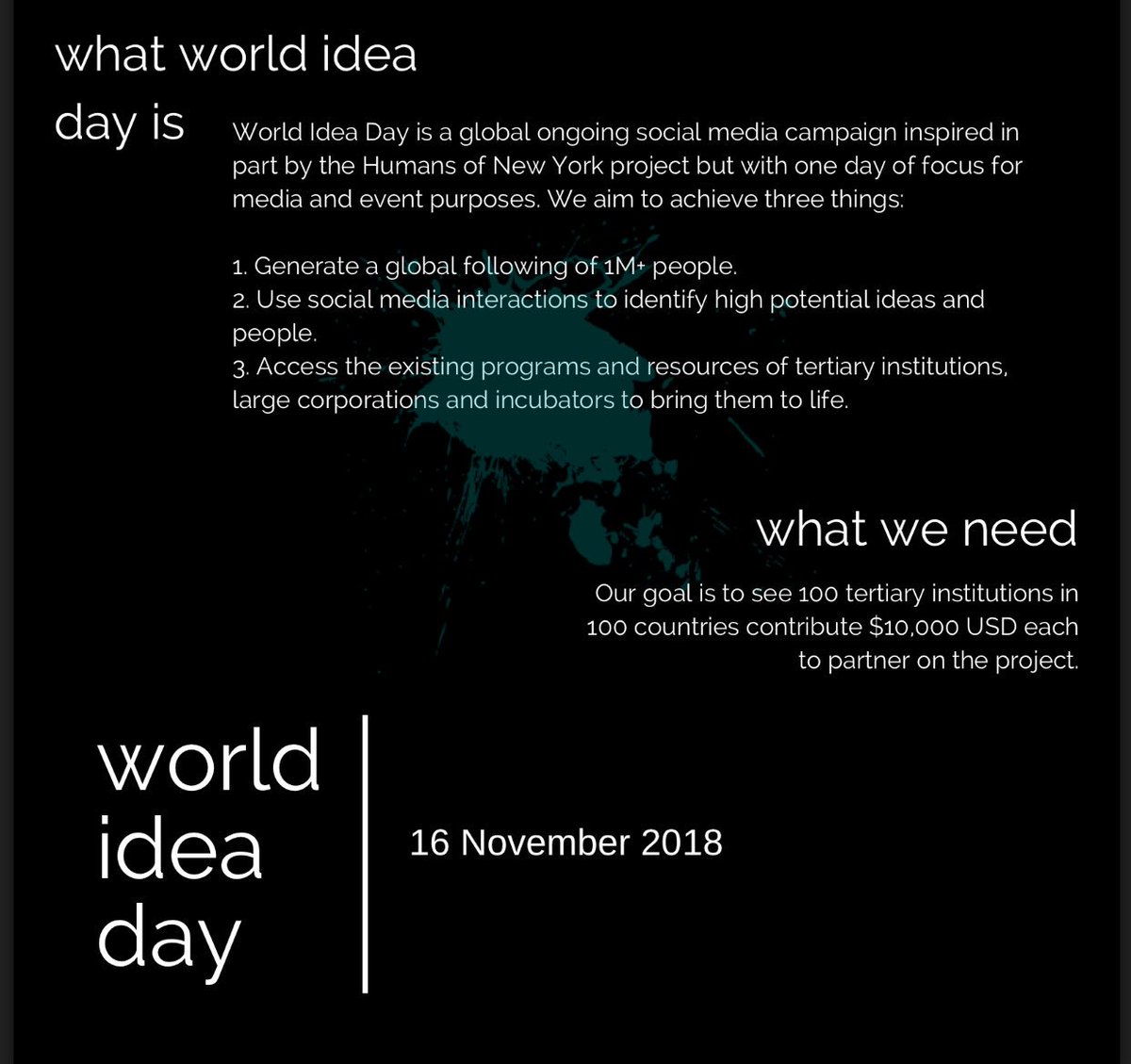 CraigBarnard2's tweet photo. And signed off on the pitch doc for @worldideaday. Mission is to get 100 universities in 100 countries involved. #University #GlobalGoals #missions https://t.co/zw1A07CvWE