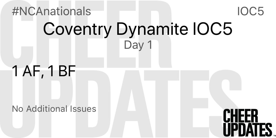 Coventry Dynamite IOC5 IOC5: 1 AF, 1 BF  #NCAnationals https://t.co/lFRSiEjBBP