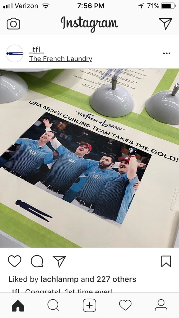 RachaelFlatt's tweet image. Holy cow @TeamShuster   You are in the kitchen tonight at @_TFL_  #thefrenchlaundry #thomaskeller. #curlingiscool @TeamUSA #curling.