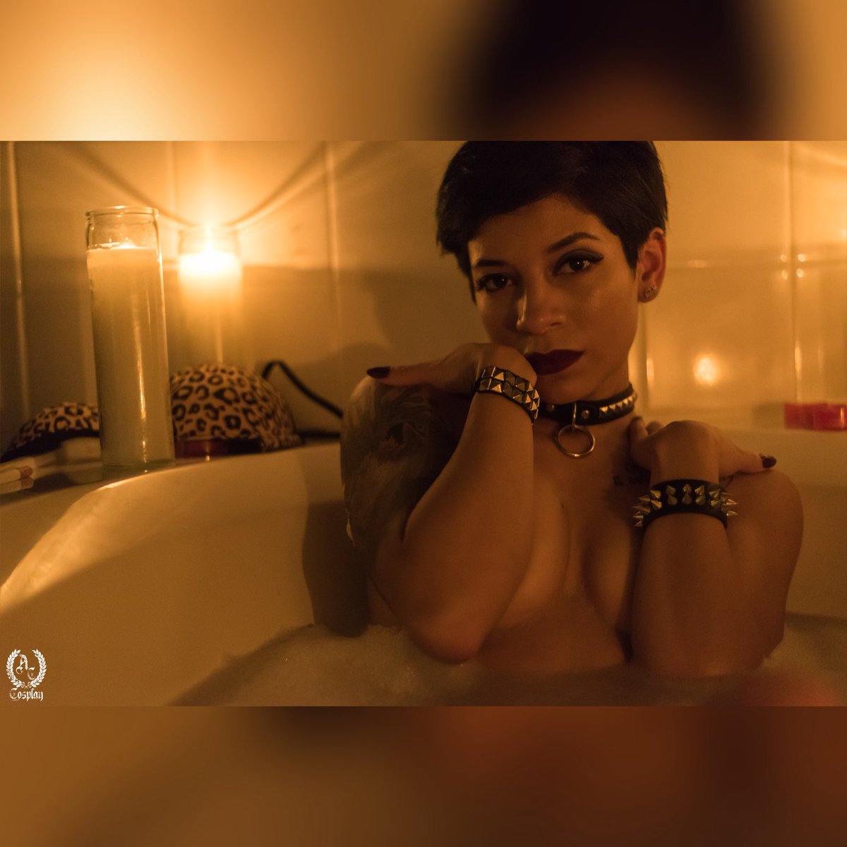 CatalinaCosplay's tweet photo. My fav image from the Nana Collaboration with @KayLynnSyrin . 
Photography by: @ACCosplayTX #Nana #NanaOsaki #bathtime #bubblebath #collar #spikes  #candlelight #badass #tattedbabe #austintx #austinmodel #cosplaymodel #cosplay #cosplaygirl #austincosplay #austincosplayer #anime https://t.co/PgX15mVcW9