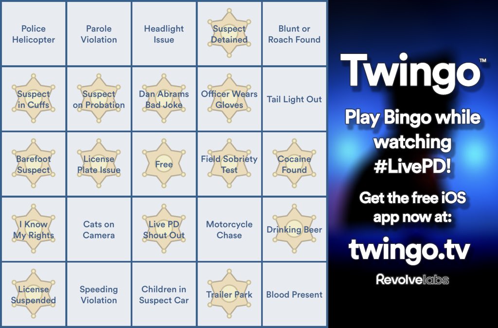 MeanMrGene's tweet photo. It may have taken me a while but I’ve been playing #Twingo #LivePDBingo while watching #LivePD! Free #LiveTVBingo iOS app at https://t.co/N5u5bcnr9y @LivePdFans #LivePdWorld @LivePDNation https://t.co/Sff87mdwOC
