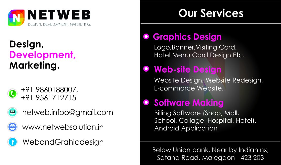Netweb_Solution's tweet image. Netweb is a web development, web design company in Malegoan. Our job is  to provide bold and innovative web design solutions and ensure that you  expand your business through building a strong online presence.