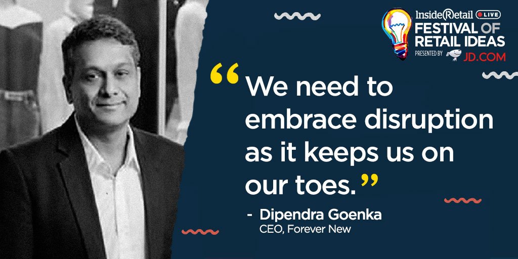 InsideRetaiLive's tweet photo. True leaders take a proactive approach to a rapidly changing world. Join @ForeverNew CEO Dipendra Goenka for a dialogue on how you can defend and exploit new markets created by disruption at the #FestivalofRetailIdeas. https://t.co/gPfi0lTu95

#InsideRetailLive #IRLive https://t.co/rJEuVTxNpF