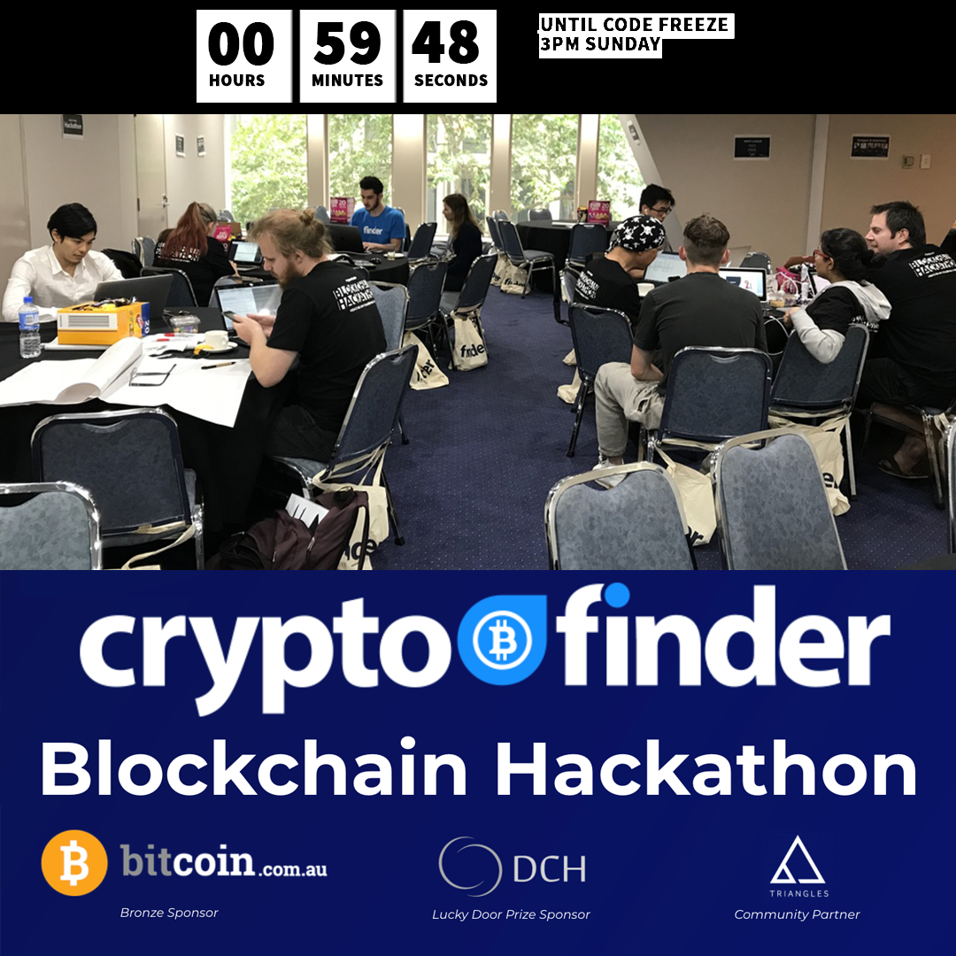 cryptofindertv's tweet photo. The final countdown! It's crunch time, hackers! Less than one hour until code freeze. Good luck! #cryptofinder #blockchain #hackathon https://t.co/KpulfYuMWj