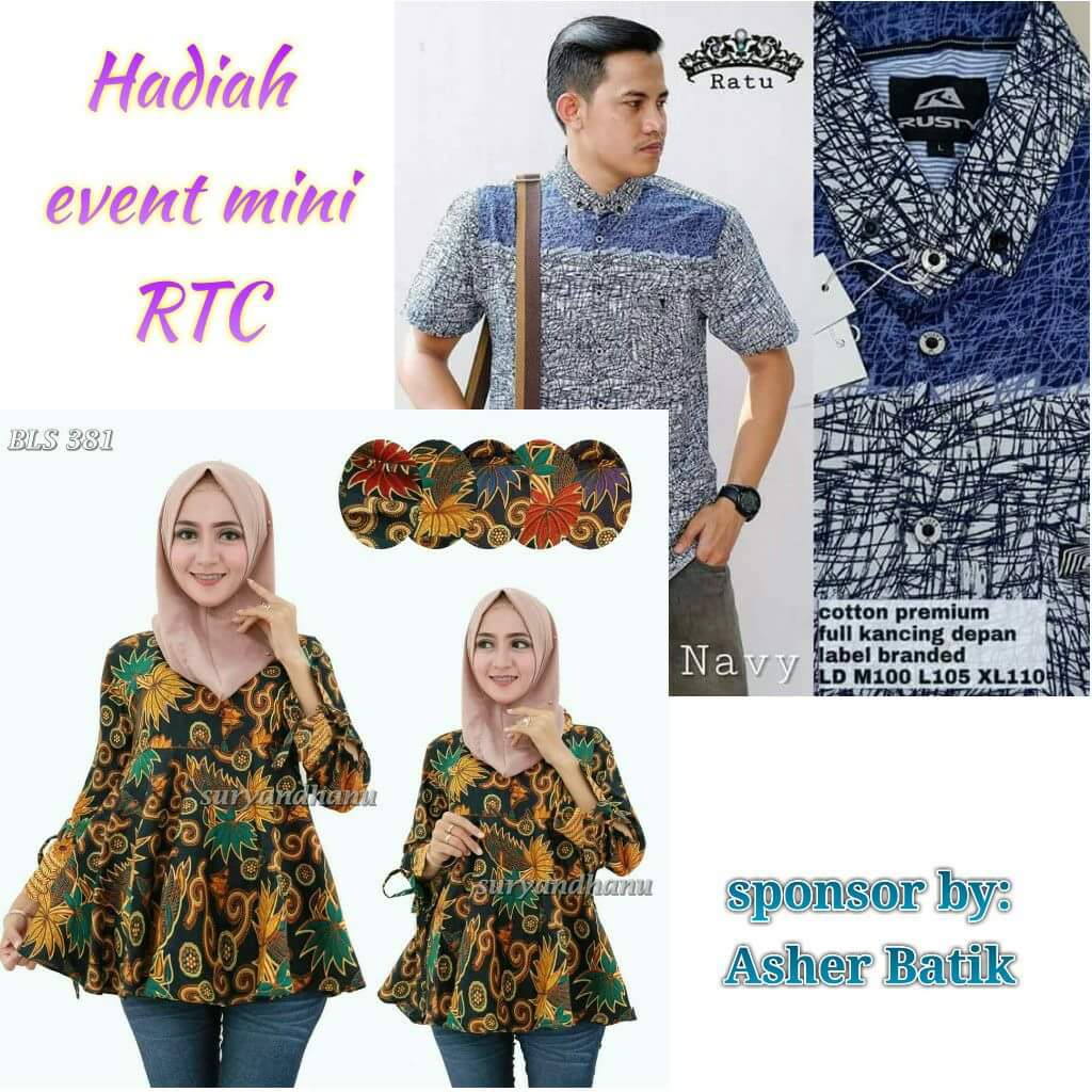 RumpiesClub's tweet photo. 9. Hadiahnya: 5 (lima) kemeja/blus keren dari Asher Batik, loh π #PuisiRomantisRTC #PictLucu #EventMini https://t.co/6Mqoz4HB6R