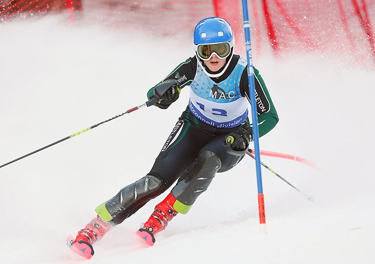 Aunes and Mackie lead <a href="/CastletonAlpine/">Castleton University Alpine Ski Team</a> women on the podium during day one of USCSA Regionals. 

Full story: bit.ly/2HGmKAh