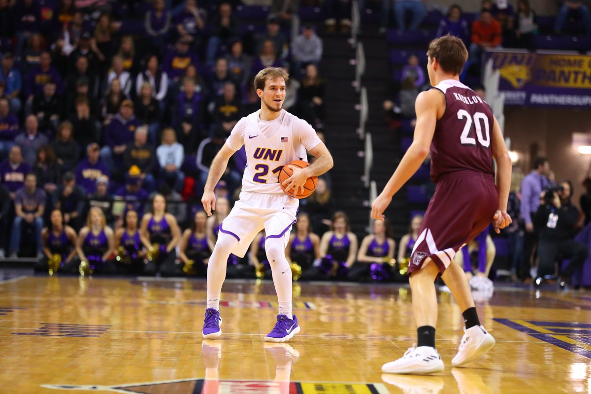 UNImbb's tweet photo. It was a pretty good senior day for the UNI Panthers. @klintcarlson2 (16 pts, 7 rbs.), @Ted_Friedman03 (7 pts, 2 dunks, a 3-pointer), @95Rhod3S03 (13 pts., 3 three-pointers, 4 assists), and @littleKoch24 was honored for his 1,000th point. #Family #UNIFight #MVCHoops https://t.co/r6ytyTtJ0B