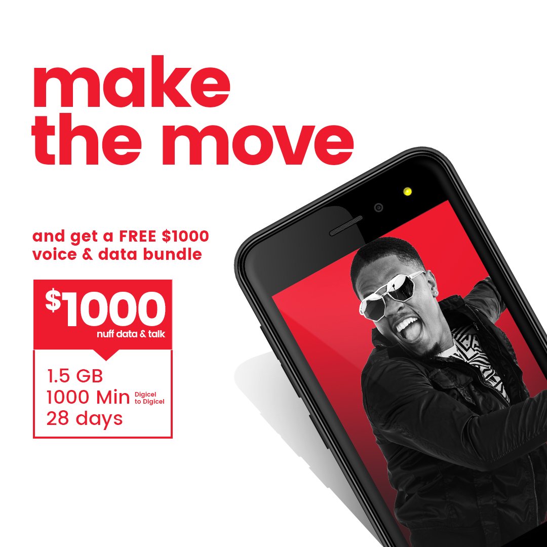 DIGICELJamaica's tweet photo. #MakeTheMove to Digicel and get a 28 Day #NuffDataMoreTalk bundle plan with 1.5 GB data,1000 Digi-Digi minutes, rollover data and talk and FREE access for PlayGo.
Offer ends on April 30, 2018. https://t.co/8gQh7Pd3CC