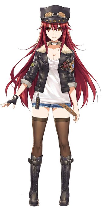 バイカースタイルが好きな赤髪 