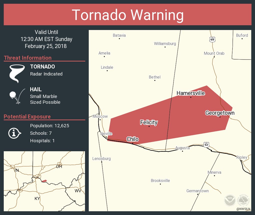 Tornado Warning including Georgetown OH, Felicity OH, Hamersville OH until 12:30 AM EST