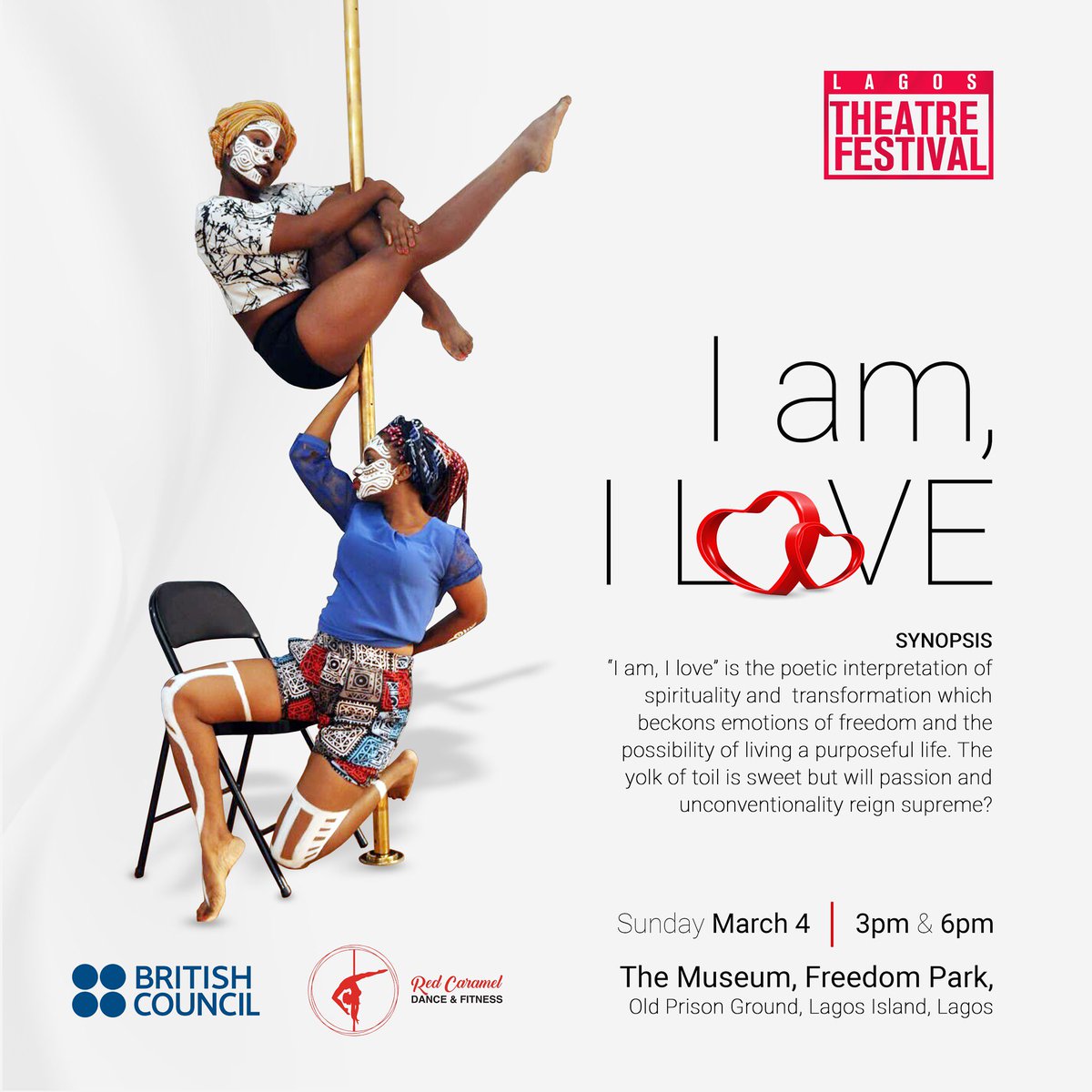SamuelWorld_'s tweet image. Live at Lagos Theatre Festival 2018:  AM, I LOVE; a poetic finterpretation of spirituality and transformation by Red Caramel dance &amp;amp; fitness on March 4th, at The Museum, Freedom Park by 3pm and 6pm. Get your tickets here &amp;gt;&amp;gt; bit.ly/LTF2018 #LTF2018 @nglagostheatre