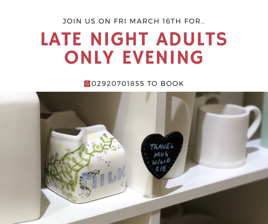 Places book up fast! Joins us for an alternative Friday night out. £4 studio fee per painter (covers the cost of paints, glazing and firing) and great bisque prices starting from as little as £4.50 means it’s a bargain night out! 👩🏻‍🎨👨🏼‍🎨🎨🍾🥂☎️ to book 02920701855