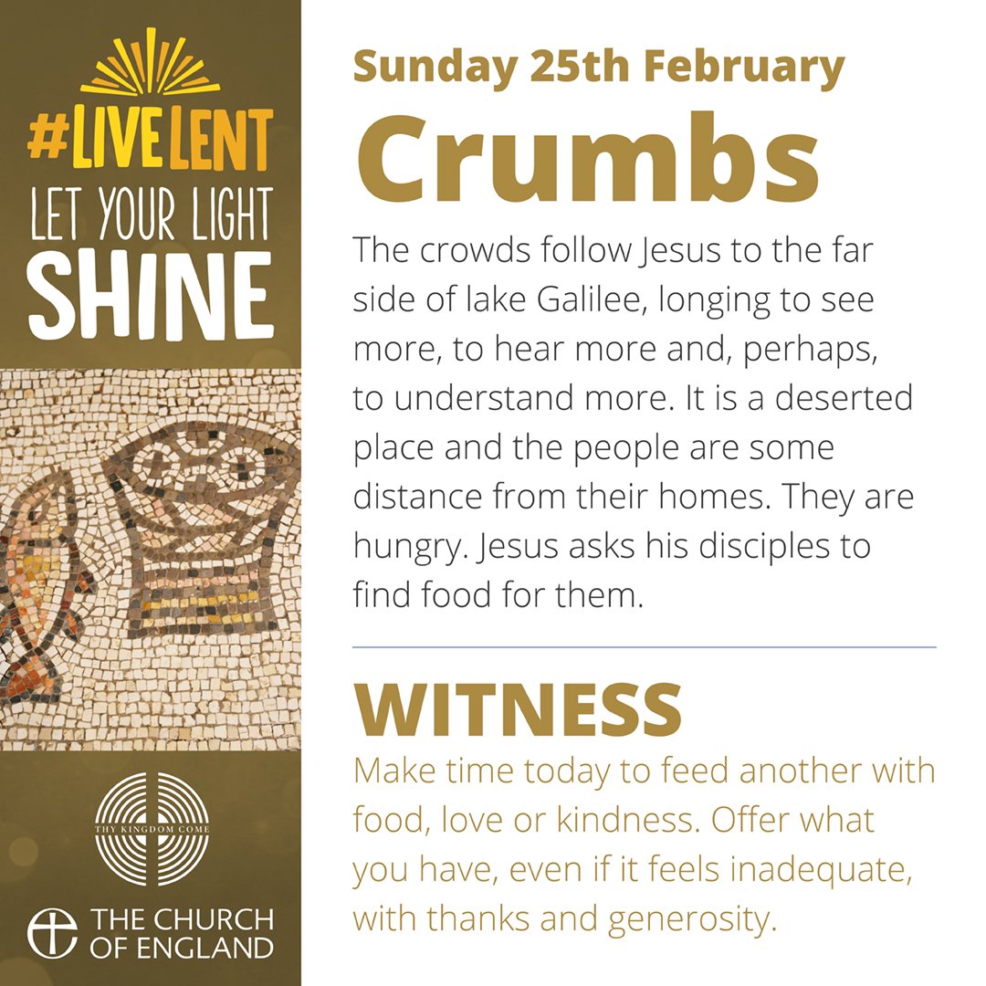 churchofengland's tweet photo. Make time today to feed another with food, love or kindness. Offer what you have, even if it feels inadequate, with thanks and generosity. #LiveLent #Lent Get involved online: https://t.co/SKogbQgt56 https://t.co/gOa4PMjDfh