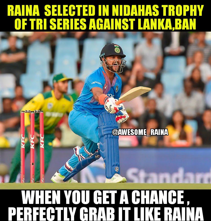 Awesome_Raina's tweet photo. After the brilliant come back in T20 @ImRaina got selected in tried series💪😍
#Back to Back Good news #Super comeback #Rainaback #unstoppable #Champ #rocking https://t.co/xPFx8zZPcB