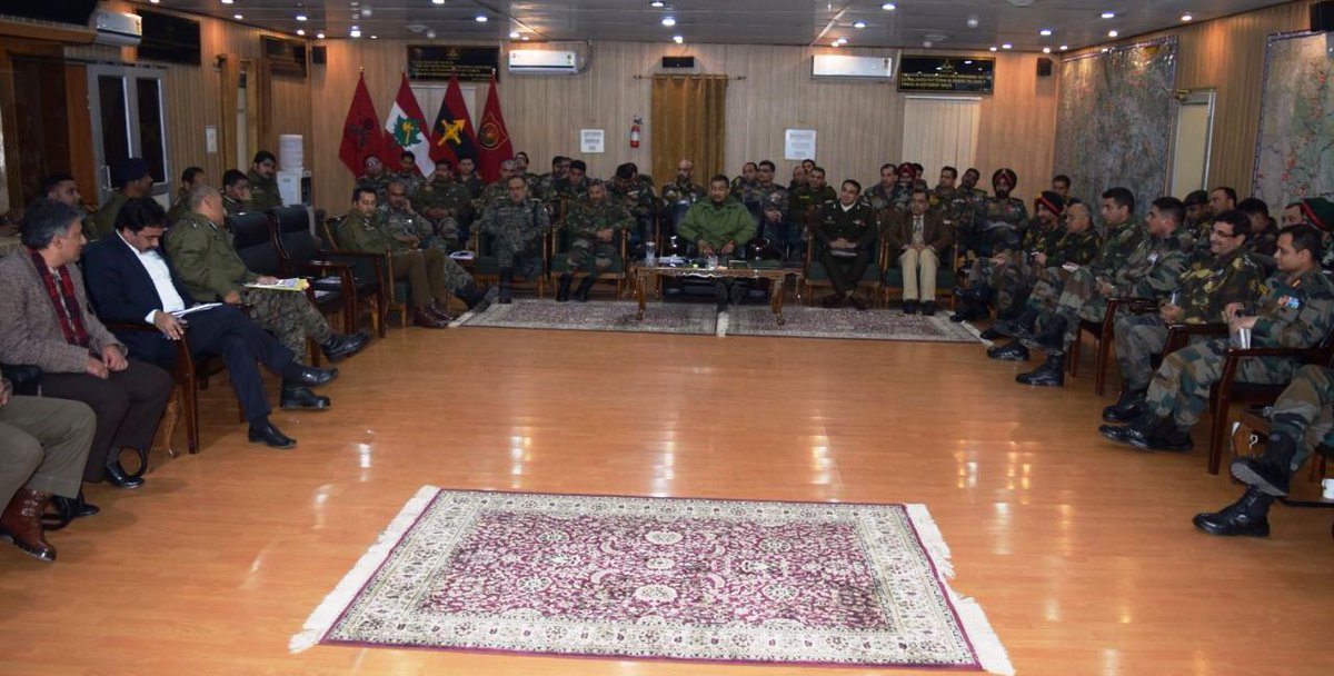 ForcesIndian's tweet photo. A joint #IndianArmy, #JKP and @crpfindia meeting on review of #intelligence and #Operations in the #valley was held at #Awantipur, #J&K. Meeting was Chaired by #GeneralOfficerCommanding #ChinarCorps. IG #Kashmir, #IG #CRPF, officers from #IB and #Special Bureau attended it.
@ANI https://t.co/oBKQwfdv2b