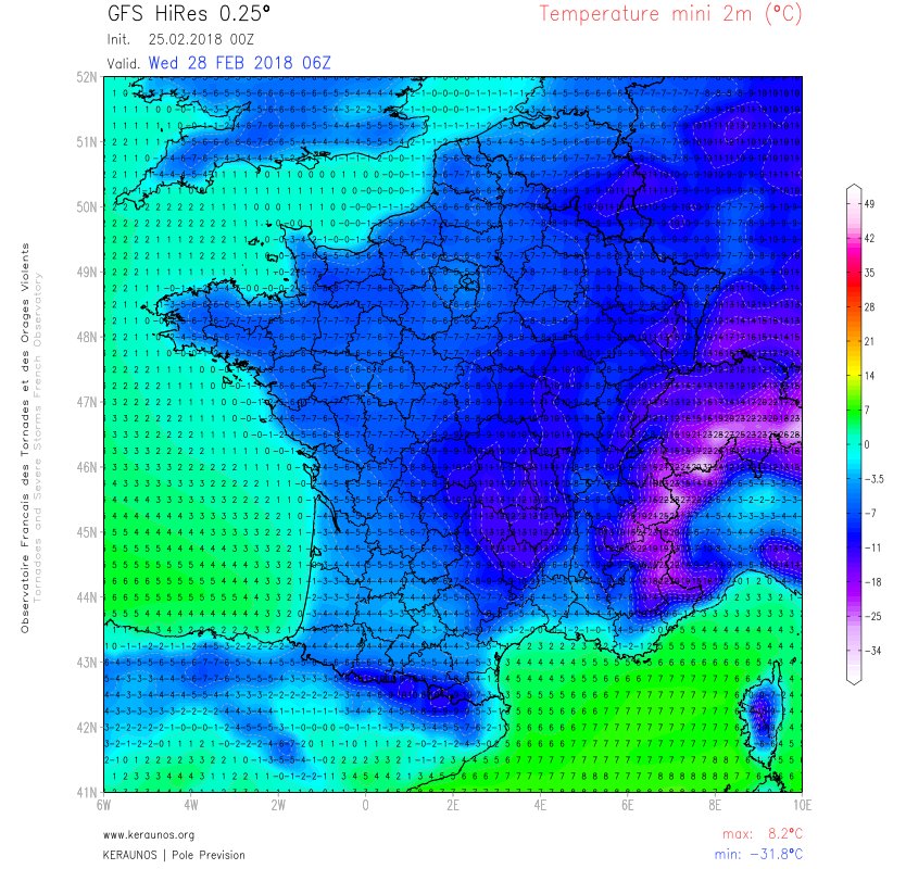 KeraunosObs's tweet photo. Entre mercredi matin (-5 à -12°C) et jeudi après-midi (+10 à +15°C), on devrait gagner parfois jusqu'à 20°C sur la moitié sud du pays avec le brutal redoux prévu ! https://t.co/Q6AtZLXrrn