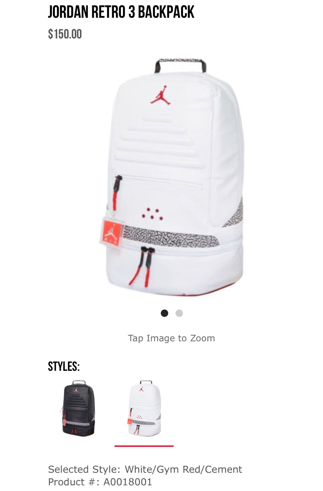 jordan retro 3 backpack white