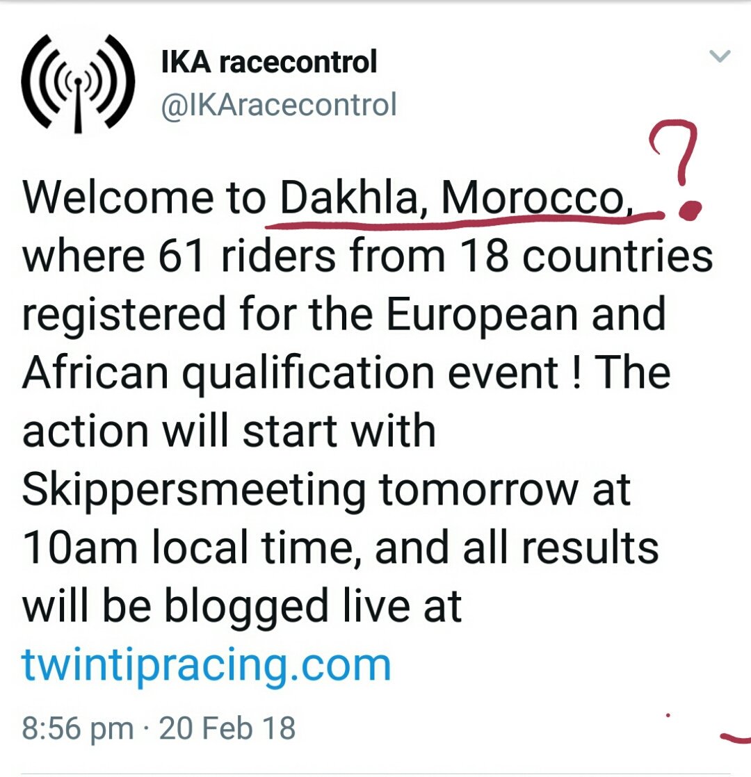 SADR270276's tweet photo. Urgent, super urgent action needed! These 61 #Sailing #Kiteboarding teenagers from Africa and Europe are not Sahrawis for you and king M6 to play on there backs: their qualification to the #YOG2018 #olympics is void and null. There is no such thing as "Dakhla, Morocco"! Now what? https://t.co/TIr93sjJ0R