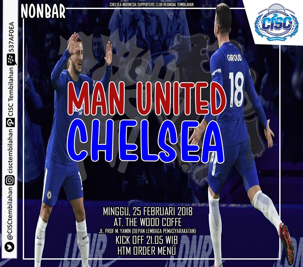 CISCtembilahan's tweet photo. NONTON BARENG 
MU VS CHELSEA 
AT THE WOOD COFFEE
KICK OFF 21.05 WIB https://t.co/ZypYahBpHT