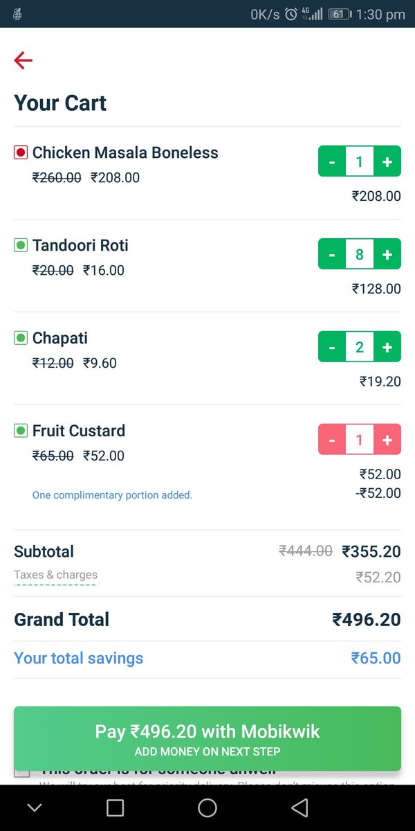 ShahidDhariwala's tweet image. Found Bug in &quot;Order By Zomato&quot;
When Checking Out, Discounted Amount does not get added with Taxes &amp;amp; charges, instead Actual Values gets added,resulting in wrong total. @Zomato