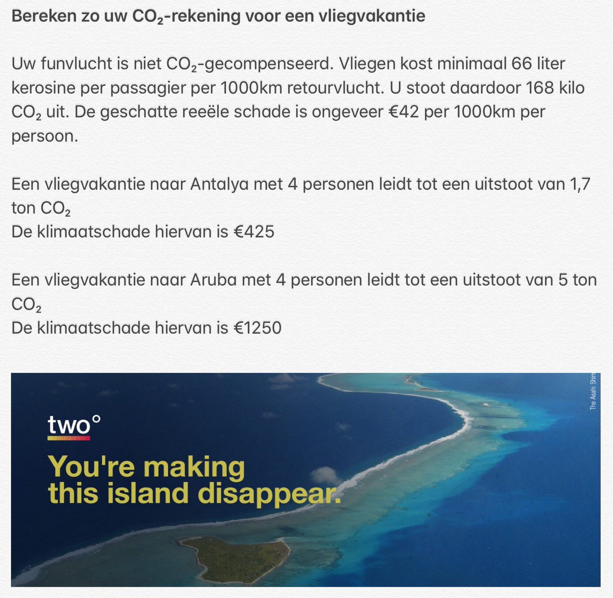 LarsBoelen's tweet image. De meest mensen snappen niet hoe nijpend ons CO₂-probleem is. Daarom grafiekje gemaakt:
- elke wereldburger mag in 2018 5 ton CO₂ uitstoten (inclusief industrie-uitstoot) onder de voorwaarde dat hij dat in 32 jaar afbouwt naar 0 ton
- een vliegvakantie naar de tropen kost 5 ton