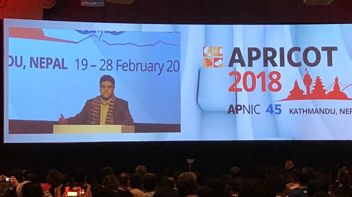 mahtin's tweet photo. Congratulations to Gaurab Raj Upadhaya @GaurabRU as he finally gets #APRICOT into #Kathmandu #Nepal - well done! @apnic #NPIX #APRICOT2018 https://t.co/N0gJLQ3iGf