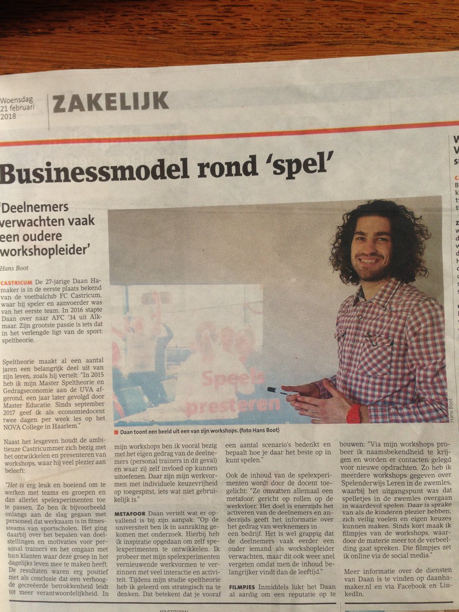 Er is een tof artikel verschenen over mijn eigen bedrijf. ''Business rond spel''

Welke andere creatieve titel zou jij kunnen verzinnen?  
#Spelexperiment #daanhamaker