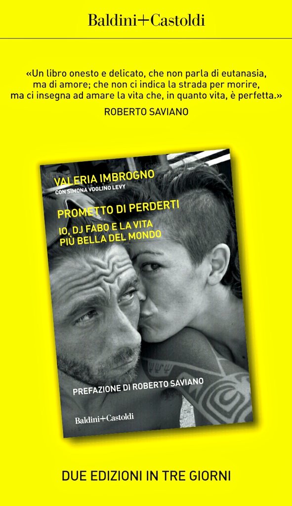 Stasera, #25Febbraio, a <a href="/chetempochefa/">Che Tempo Che Fa</a> #ValeriaImbrogno e <a href="/robertosaviano/">Roberto Saviano</a> parleranno di #PromettoDiPerderti. Intanto, a meno di una settimana dall'uscita del #libro, siete già in tanti a leggere la storia di #DjFabo. 

Grazie. 

#BuonaDomenica

media.mimesi.com/cacheServer/se…