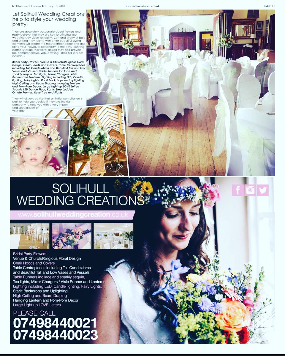 The editorial published in last weeks Solihull Observer. We have limited availability left for 2018 and taking bookings for 2019 &amp; 2020