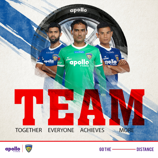 ChennaiyinFC's tweet photo. Alone you can go fast. Together you can go far.

@apollotyres &amp; namma #MarinaMachans share the same belief of teamwork as the force behind success!

#ApolloXCFC #ApolloXFootball #PoduMachiGoalu #LetsFootball https://t.co/xCt4RlUa7n