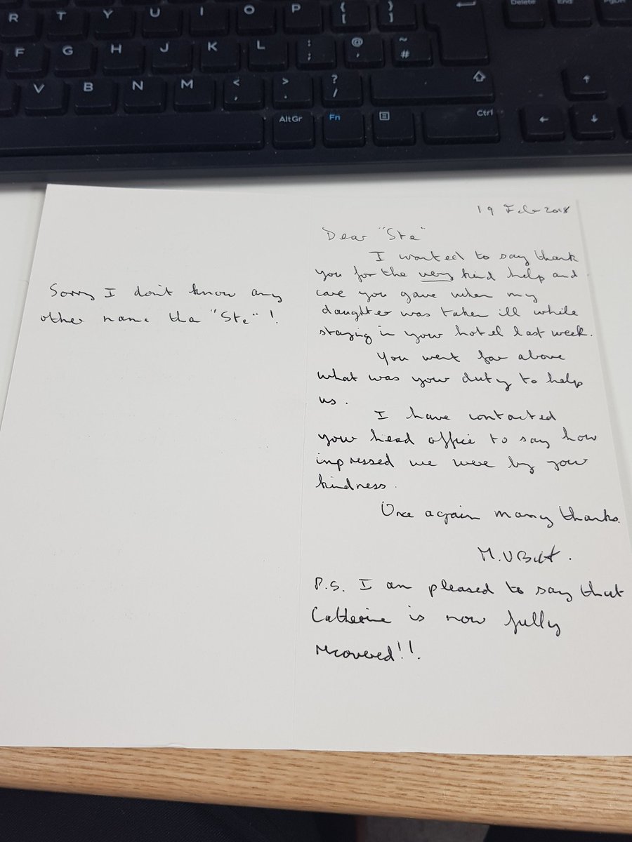 From a guest when their daughter was unwell throughout the night, a thanks from them to our host Ste. He was there for the family when they most needed support <a href="/SWWalesSolus/">#500PImiles</a> <a href="/Lisalawson1Lisa/">Lisa Lawson</a>