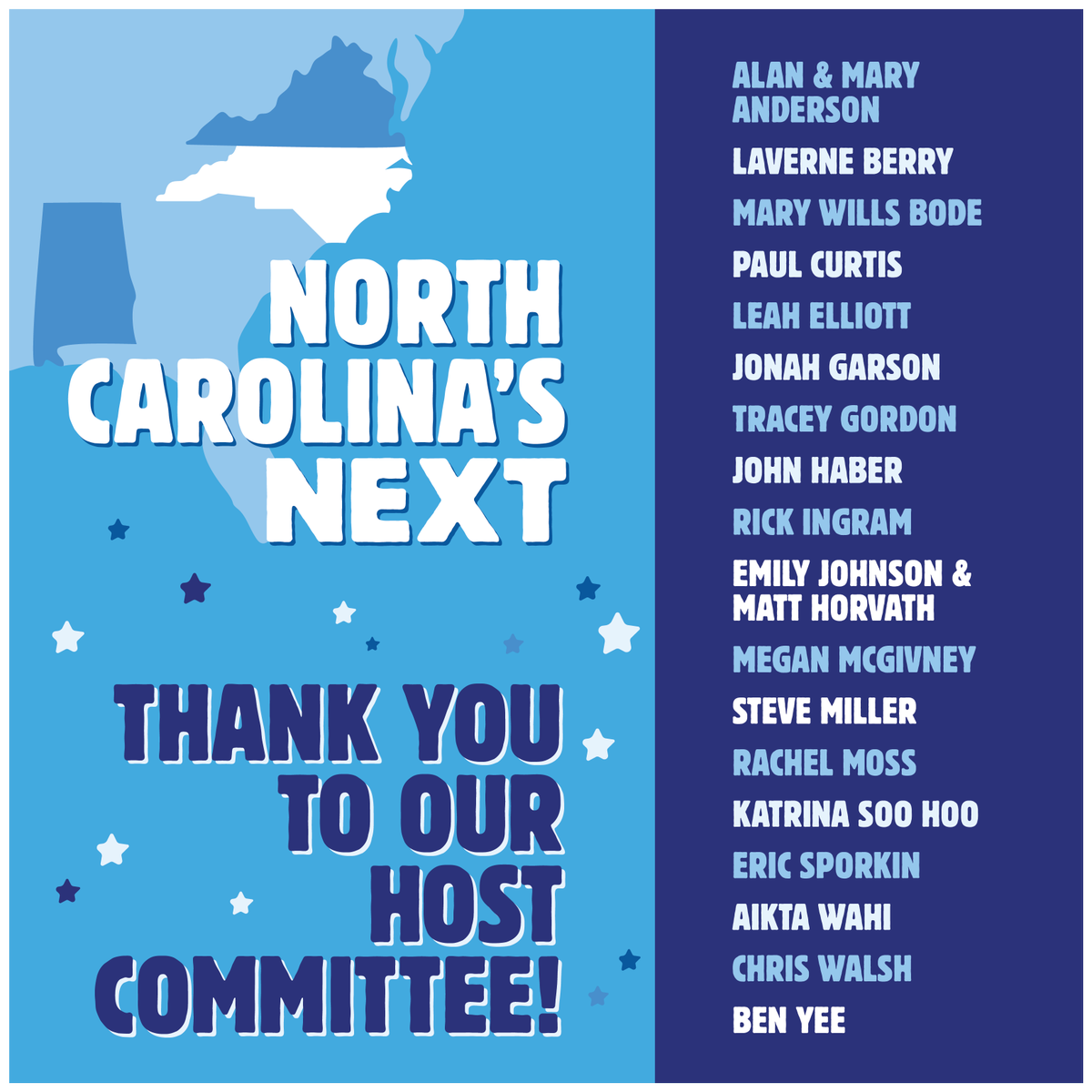 Team4NC's tweet photo. Thank you to our amazing host committee for making today's event possible - we'll see you at 1:30! #NCNext https://t.co/883Dk4N0UM