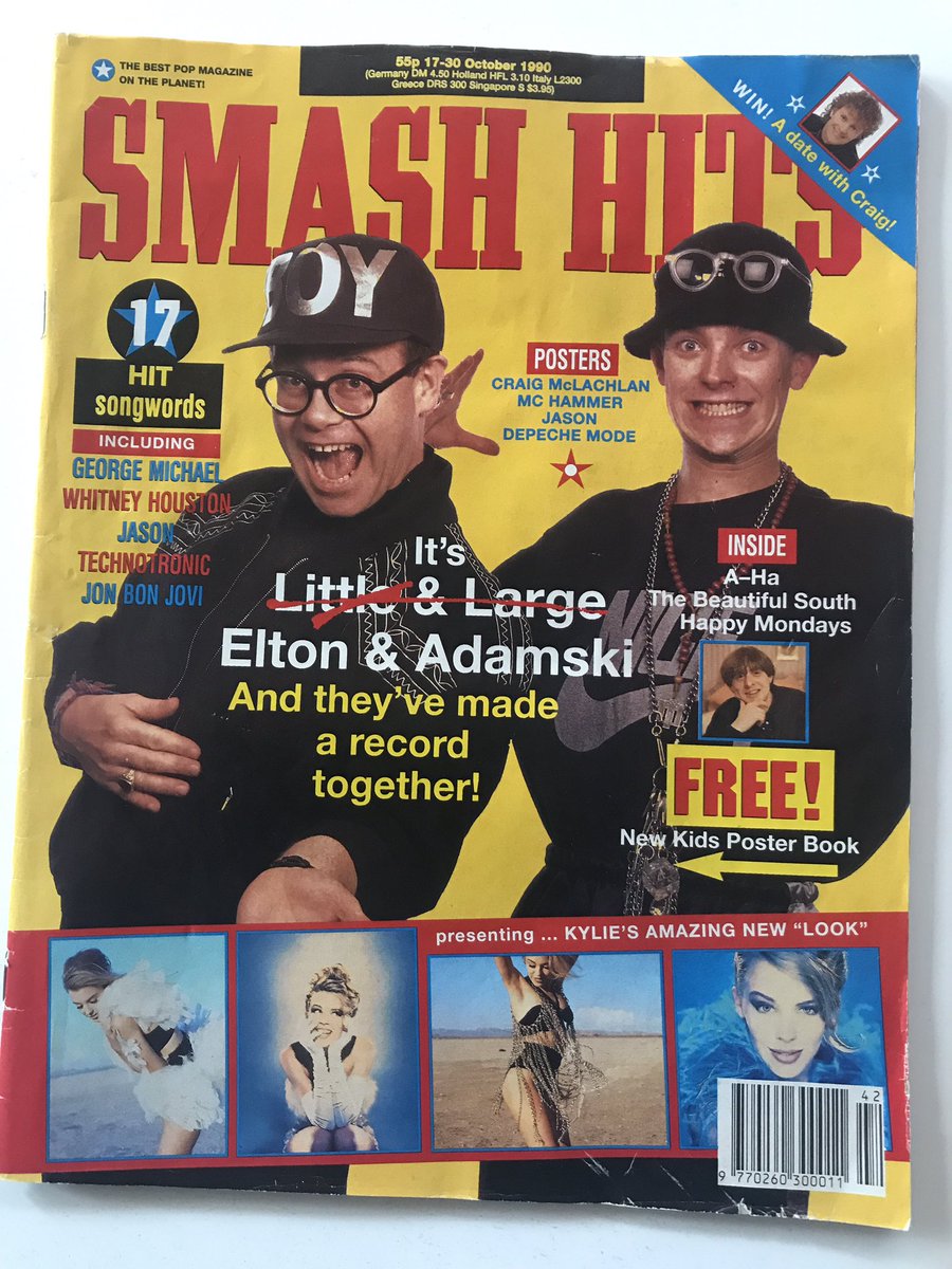 wypclub's tweet photo. Taking inspiration from @Popjustice's thread of an old Brits magazine from last week, I now take you on a journey through an issue of Smash Hits from October 1990. It includes an iconic spread on @kylieminogue's amazing new look and cost 55p. https://t.co/q6YN0axqRG